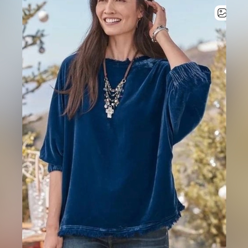 Sundance Deep Blue Velvet Blouse Dolman Sleeve Top, Size Medium, NWOT - Picture 1 of 13